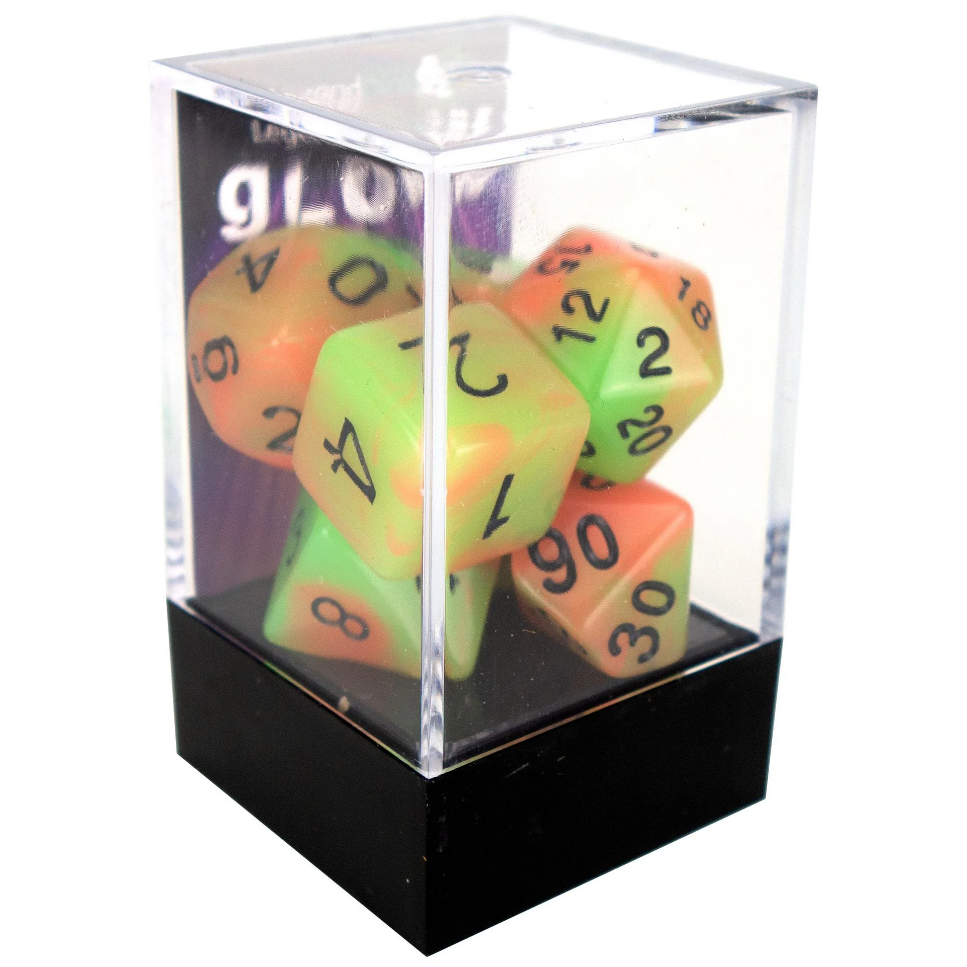 Poly Dice Set - Glow - Orange/Green, Boxed