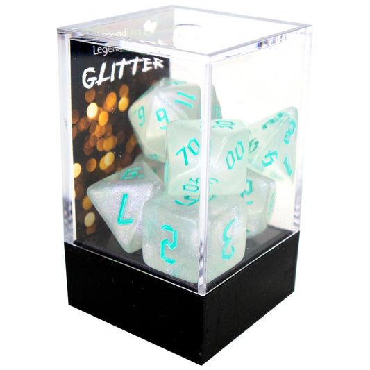 Poly Dice Set - Glitter - Shimmer with Chaos Teal Font, Boxed