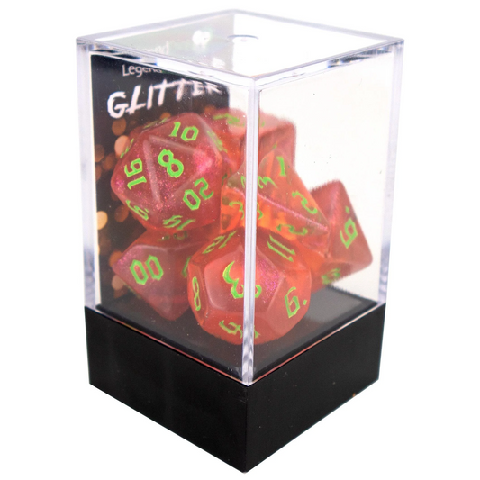 Poly Dice Set - Glitter - Red Chaos GreenFont, Boxed