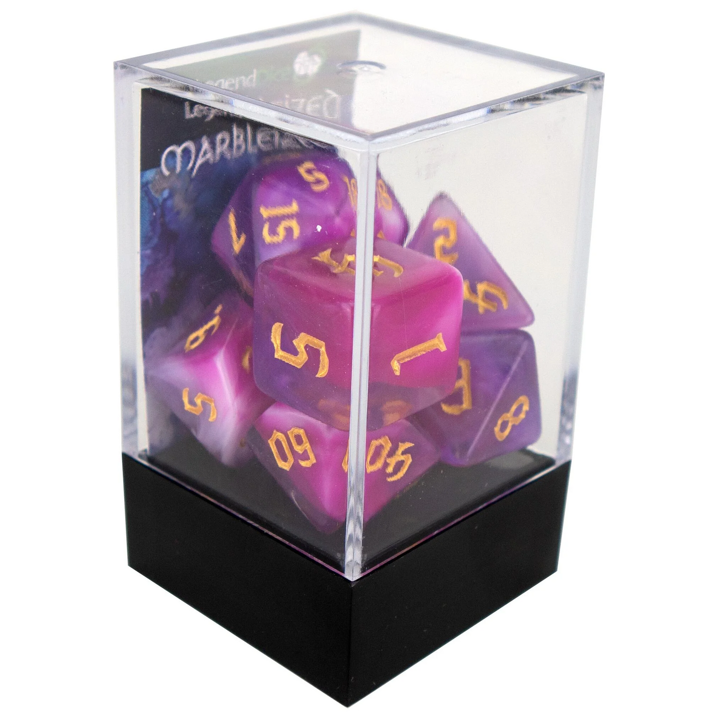 Poly Dice Set - Marblized Chaos - Hanging Fuschia, Boxed