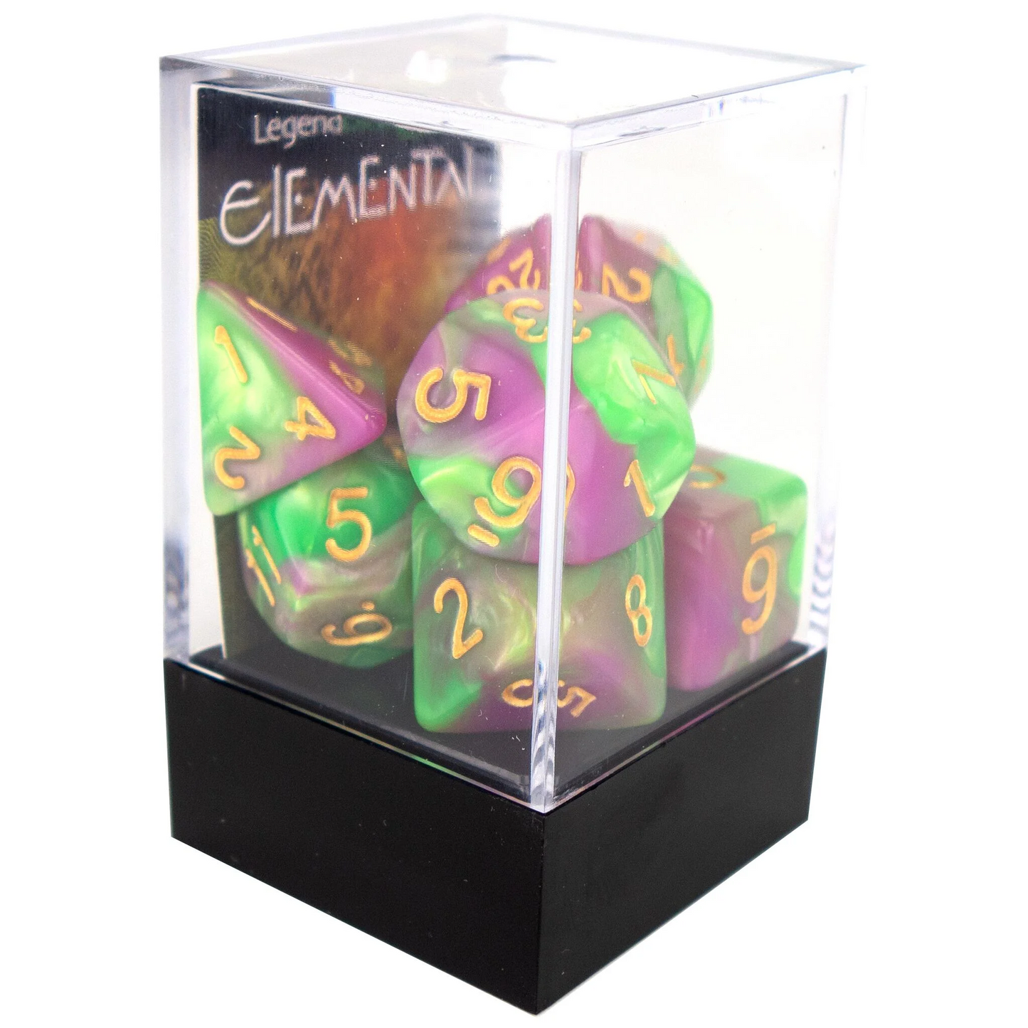 Poly Dice Set - Elemental - Rose and Green, Boxed