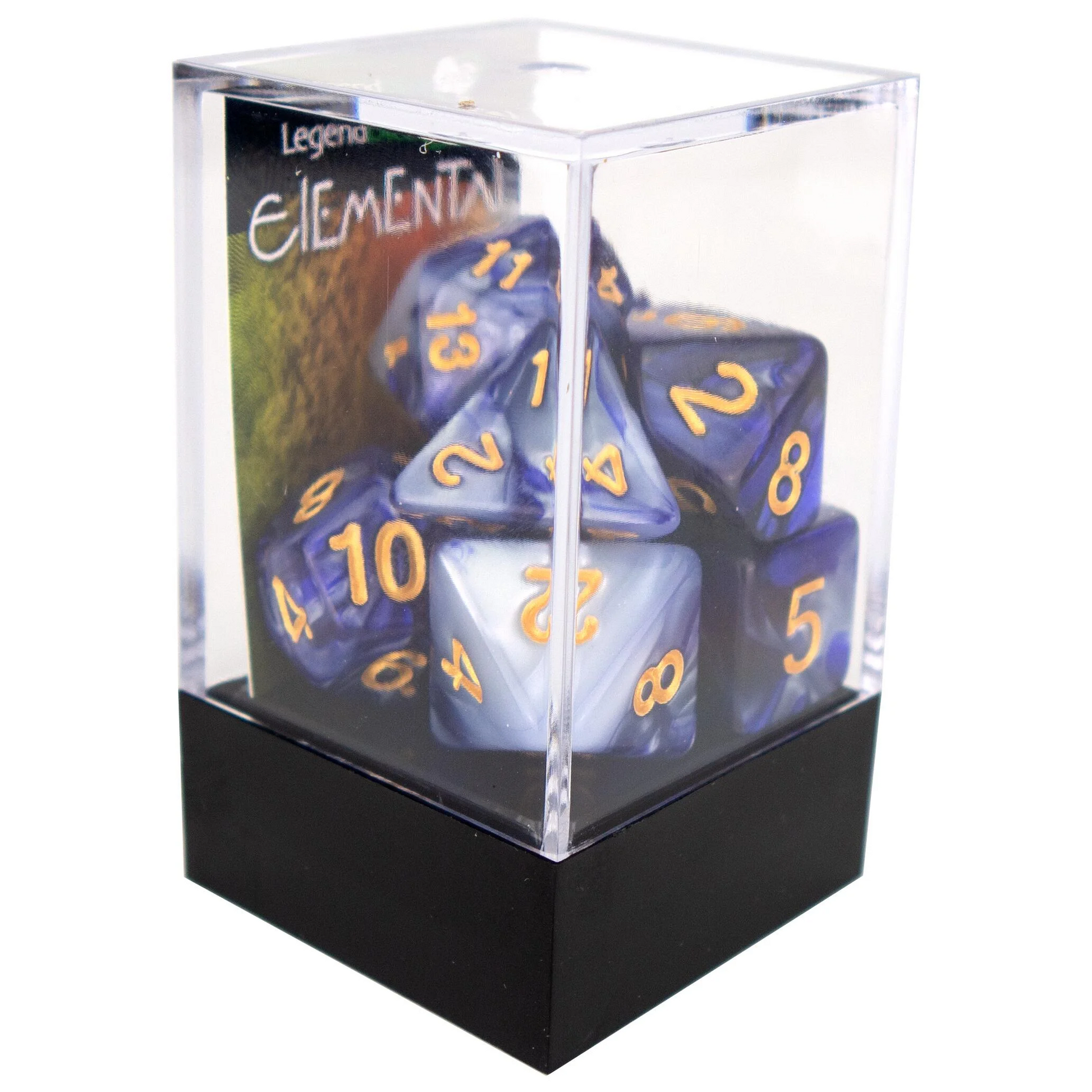 Poly Dice Set - Elemental - Dark Purple and White, Boxed