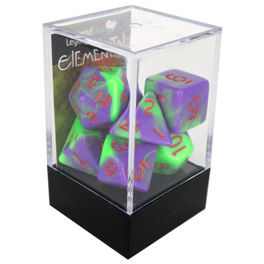 Poly Dice Set - Elemental - Purple and Green (Red), Boxed