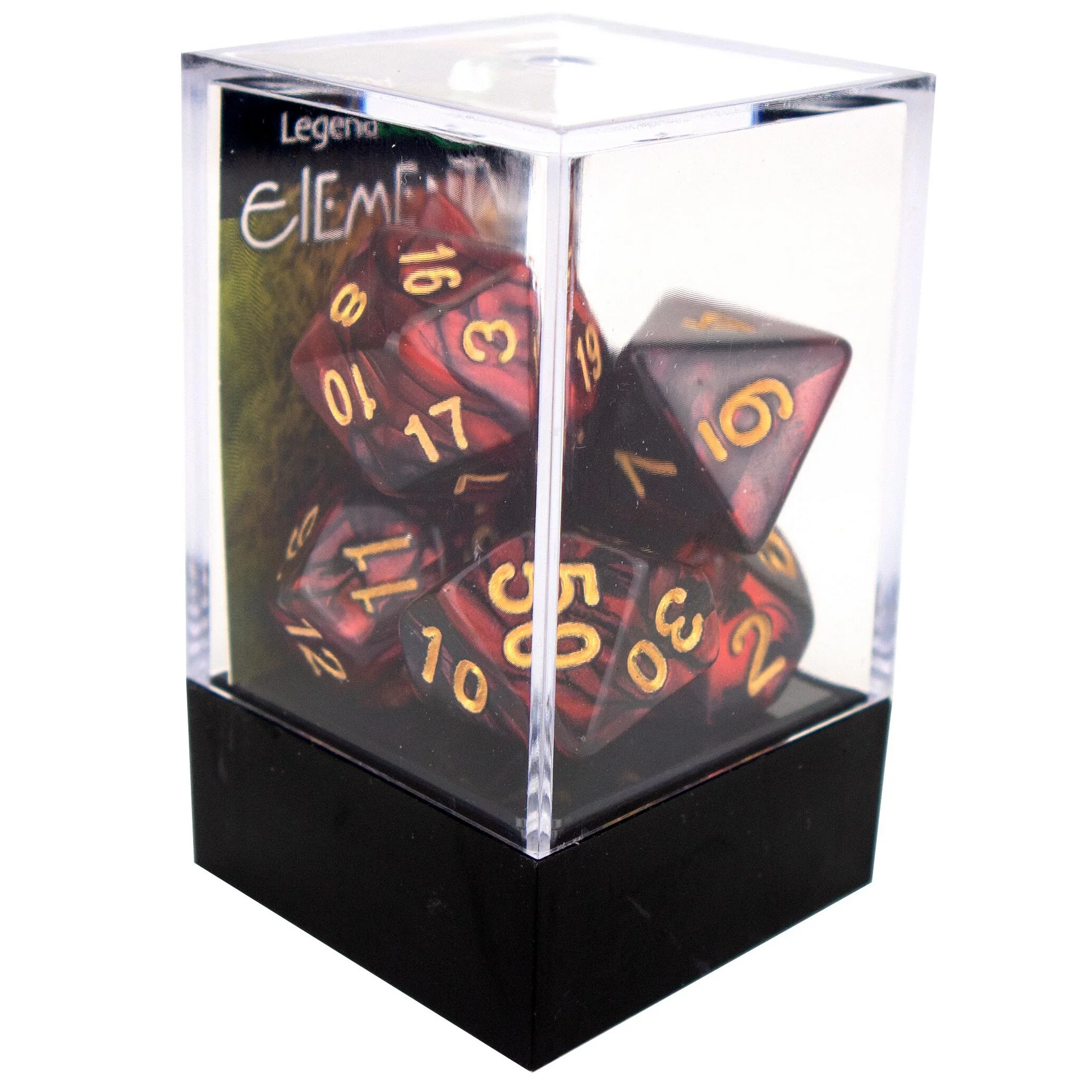 Poly Dice Set - Elemental - Dark Red and Black, Boxed