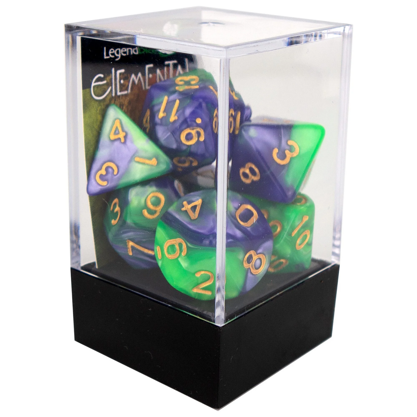 Poly Dice Set - Elemental - Dark purple and Green, Boxed