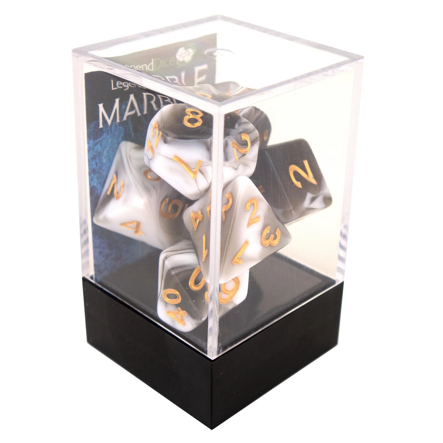 Poly Dice Set - Marble - Black, Boxed