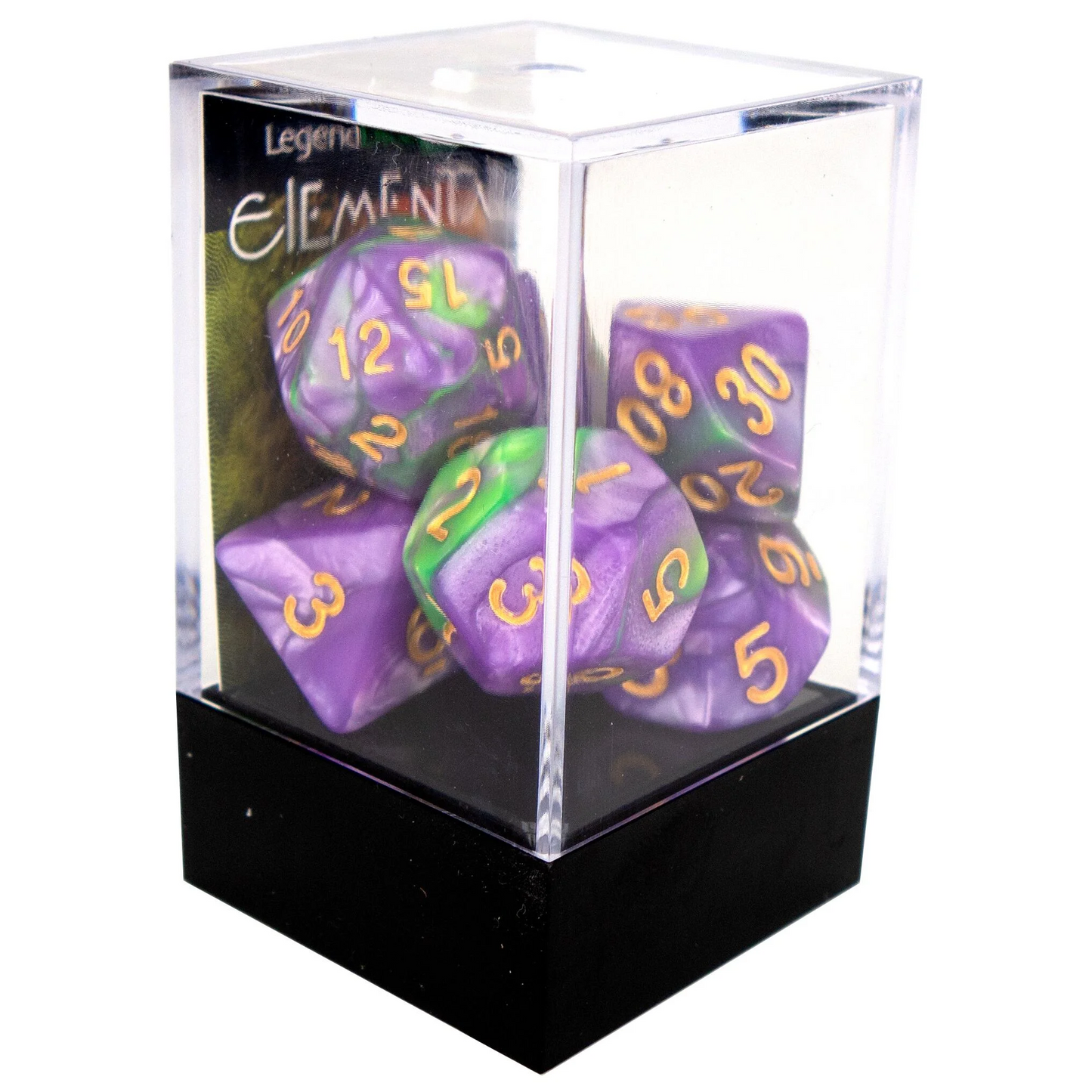 Poly Dice Set - Elemental - Light Purple and Green, Boxed