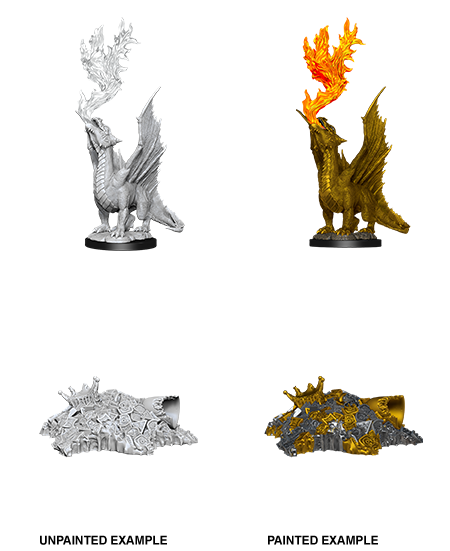 Gold Dragon Wyrmling & Treasure Pile: Nolzur's Marvelous Unpainted Miniatures