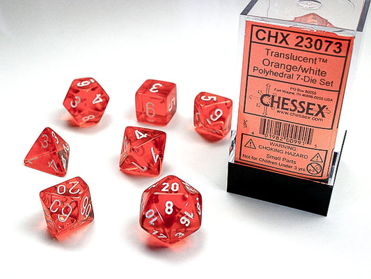 Translucent Polyhedral Orange/white 7-Die Set