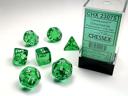 Translucent Polyhedral Green/white 7-Die Set