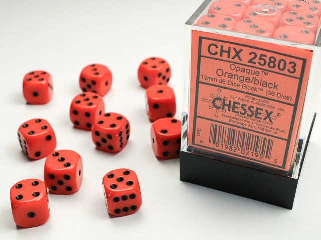 Opaque 12mm d6 Orange/black Dice Block (36 Dice)