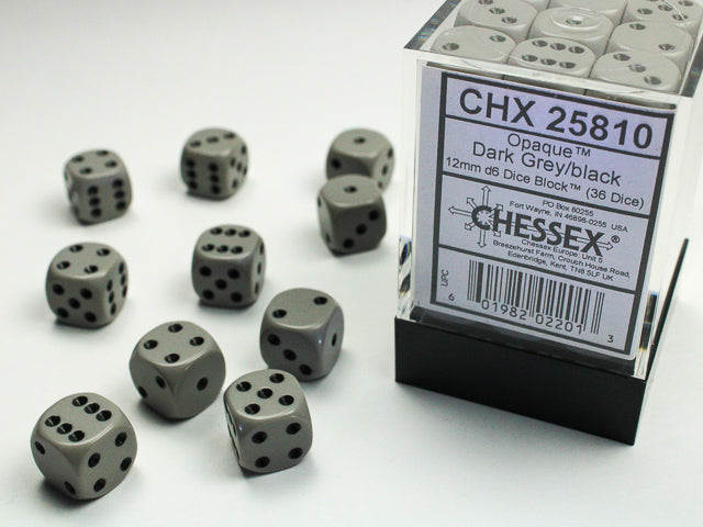 Opaque 12mm d6 Dark Grey/black Dice Block (36 Dice)