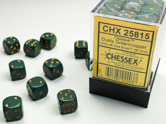 Opaque 12mm d6 Dusty Green w/copper Dice Block (36 Dice)