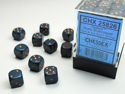 Opaque 12mm d6 Dusty Blue w/copper Dice Block (36 Dice)