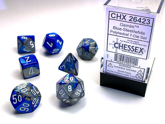 Gemini Polyhedral Blue-Steel w/white 7-Die Set