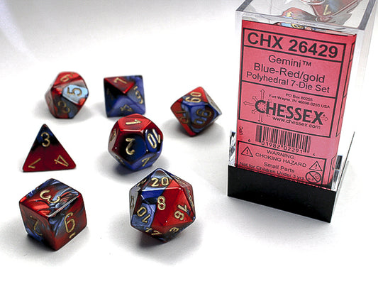 Gemini Polyhedral Blue-red w/gold 7-Die Set