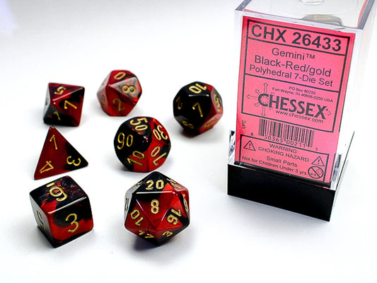 Gemini Polyhedral Black-red w/gold 7-Die Set