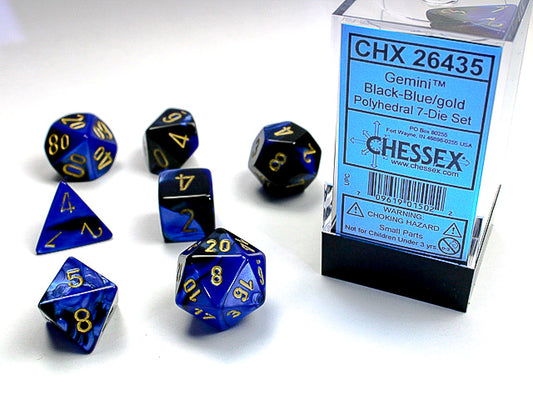 Gemini Polyhedral Black-Blue w/gold 7-Die Set