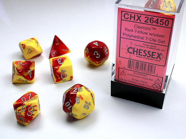 Gemini Polyhedral Red-Yellow w/silver  7 Die Set