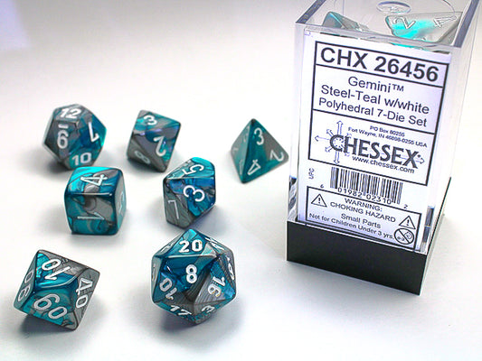 Gemini Polyhedral Steel-Teal w/white 7-Die Set