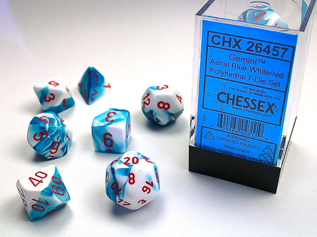 Gemini Polyhedral Astral Blue w/white 7 Die Set