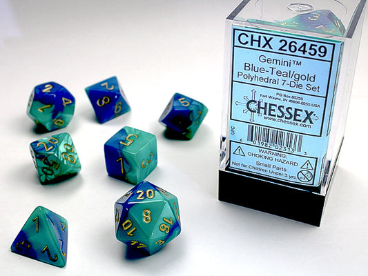 Gemini Polyhedral Blue-Teal w/gold 7 Die Set