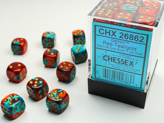 Gemini 12mm d6 Red-Teal/gold Dice Block (36 dice)