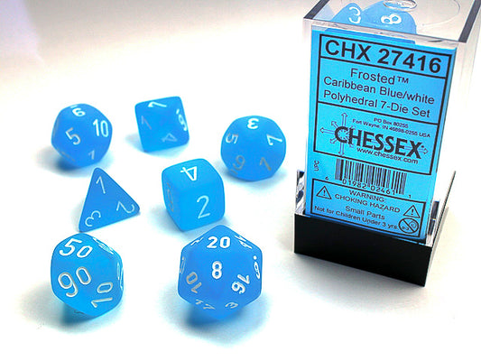 Frosted Polyhedral Caribbean Blue/white 7-Die Set