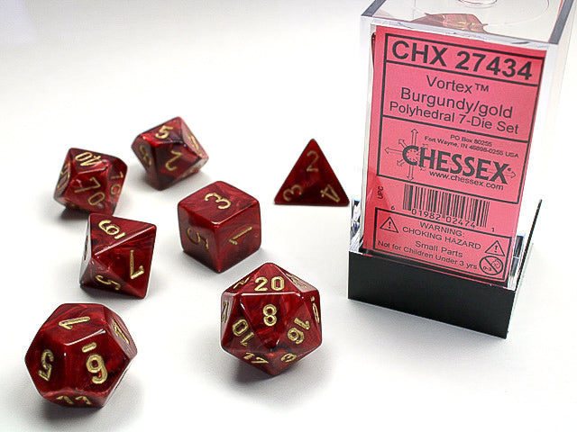 Vortex Dice Polyhedral Burgundy/gold 7-Die Set