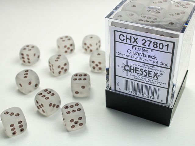 Frosted 12mm d6 Clear/black Dice Block (36 Dice)