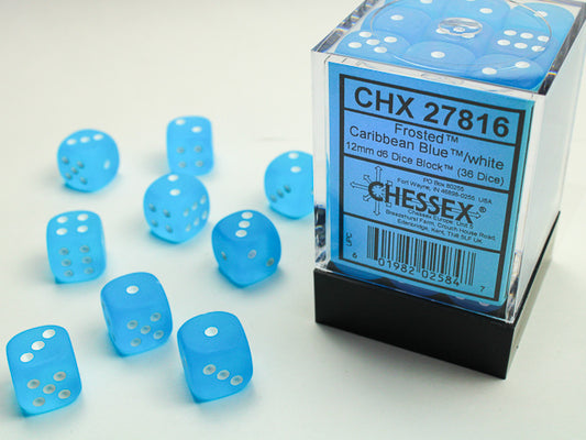 Frosted 12mm d6 Caribbean Blue/white Dice Block (36 Dice)