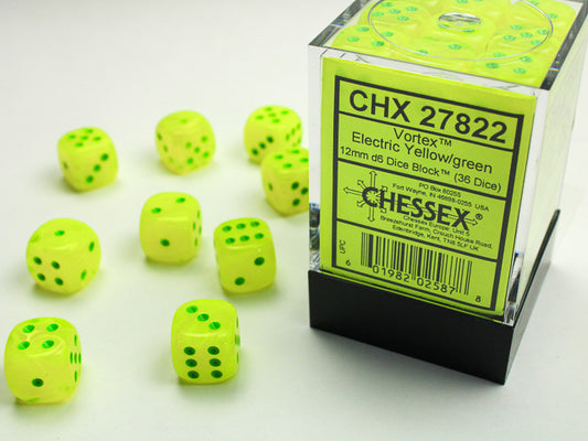 Vortex 12mm d6 Electric Yellow/green Dice Block (36 dice)