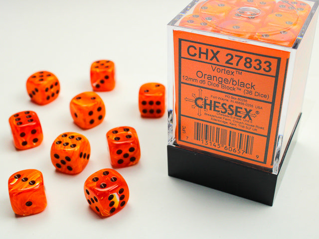 Vortex Dice 12mm d6 Orange/black Dice Block (36 Dice)