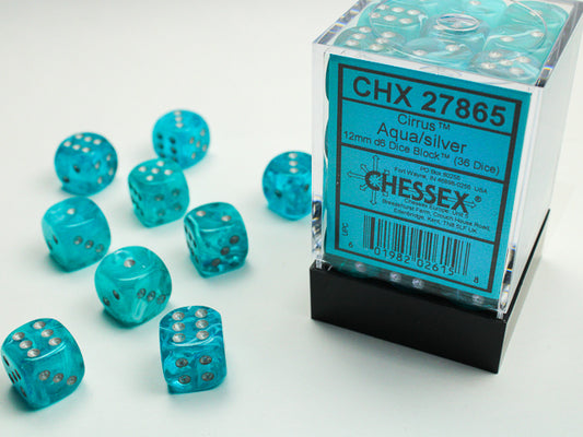 Cirrus 12mm d6 Aqua/silver Dice Block (36mm)