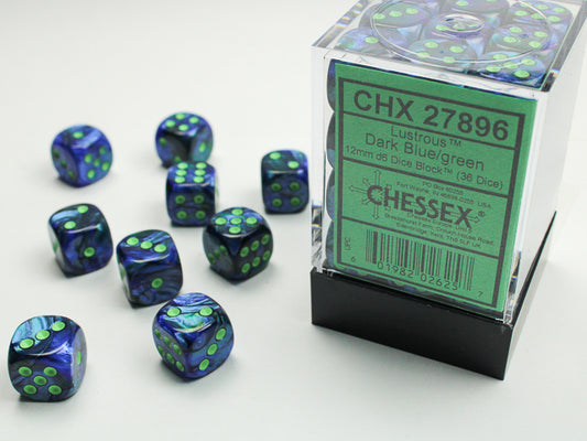 Lustrous 12mm d6 Dark Blue/green Dice Block (36 dice)