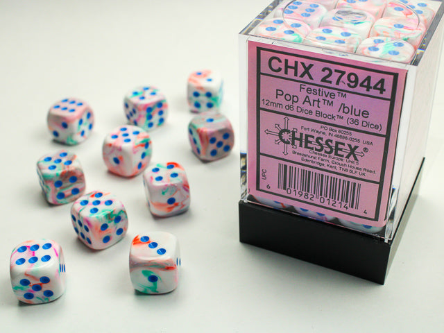 Festive 12mm d6 Pop Art/blue Dice Block (36 dice)