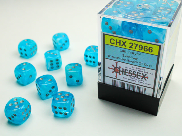 Luminary 12mm d6 Sky/silver Dice Block (36 Dice)