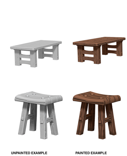 Wooden Table & Stools: WizKids Deep Cuts Unpainted Miniatures